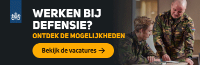 Militair worden bij Defensie? Ontdek de mogelijkheden. Bekijk de vacatures. De banner linkt naar de pagina Defensie Ondersteuningscommando op werkenbijdefensie.nl.