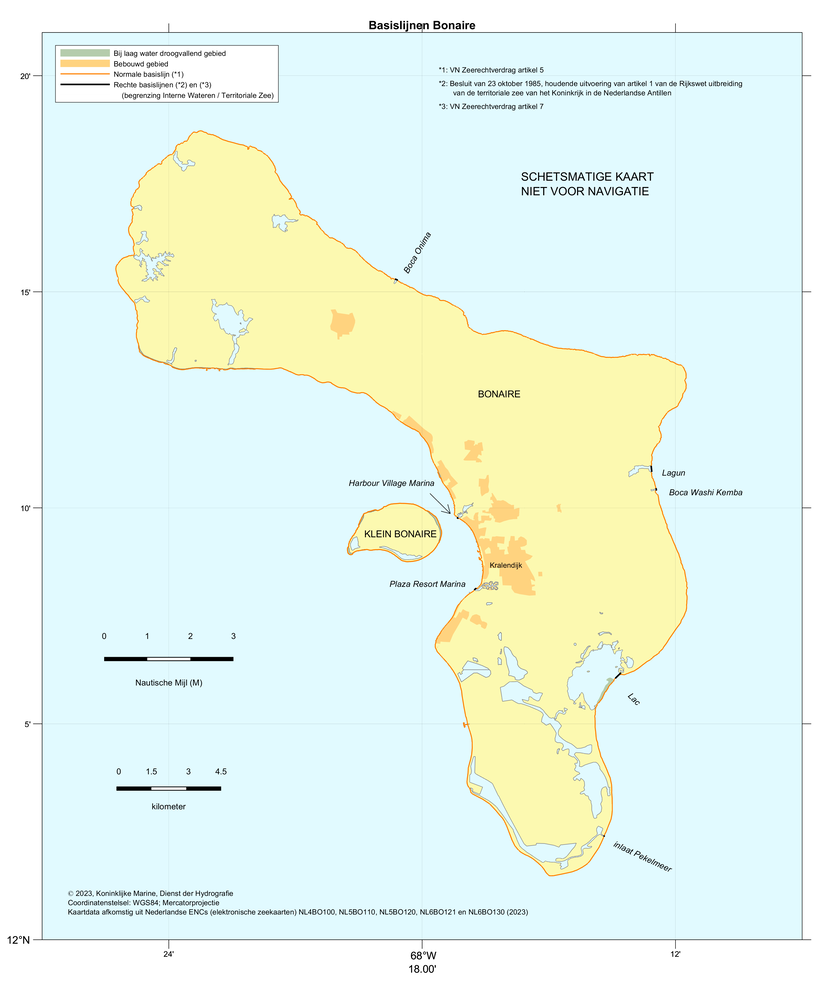 Kaart: zonegrenzen voor Bonaire (benedenwindse diepte Nederlandse Antillen). De inhoud van de kaart is te gebruiken door zeevarenden.