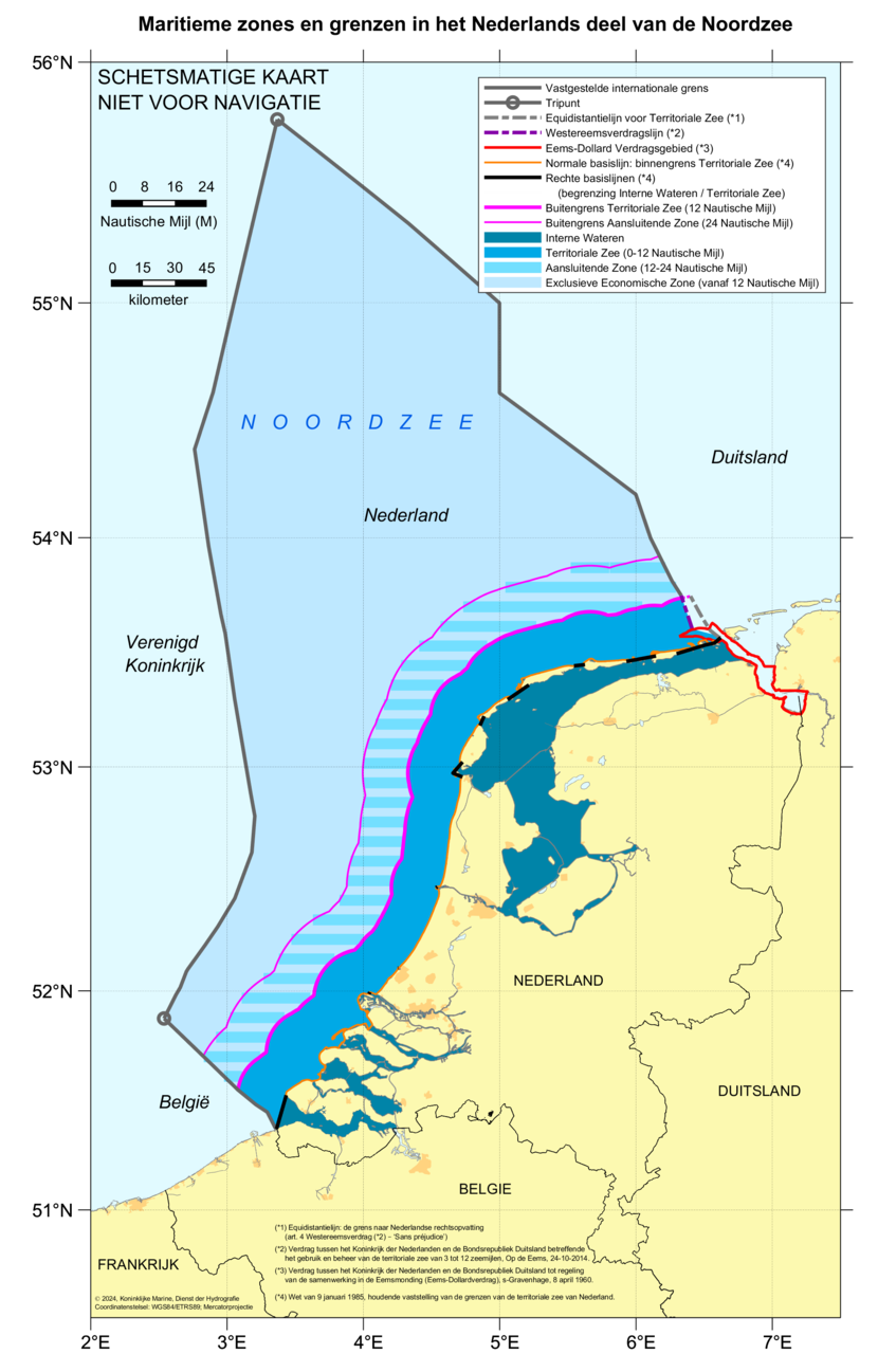Kaart: zones in het Nederlands deel van de Noordzee.