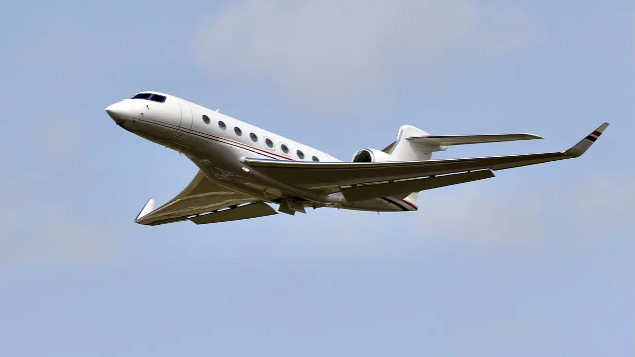 De Gulfstream G650ER in de lucht.