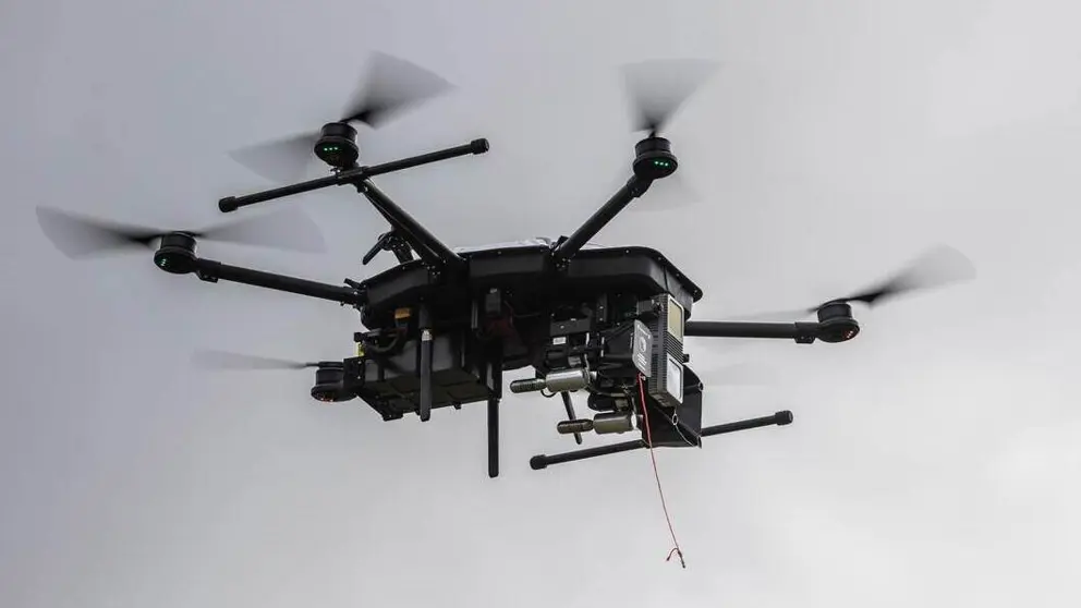 Archieffoto van een vliegende drone.
