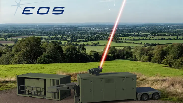 Een plaatje van een laser die door de lucht schiet.