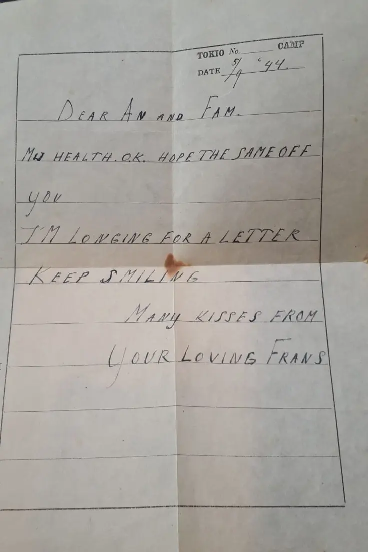 Een handgeschreven brief uit 1944 van Van Hilst gericht aan zijn familie.
