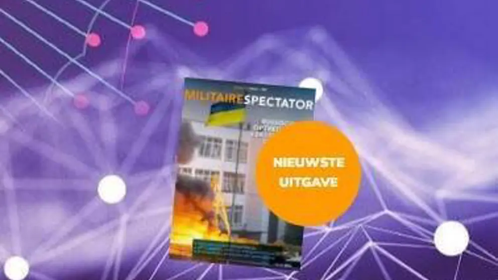 Voorkant van de nieuwste uitgave van de Militaire Spectator op een paarse achtergrond.