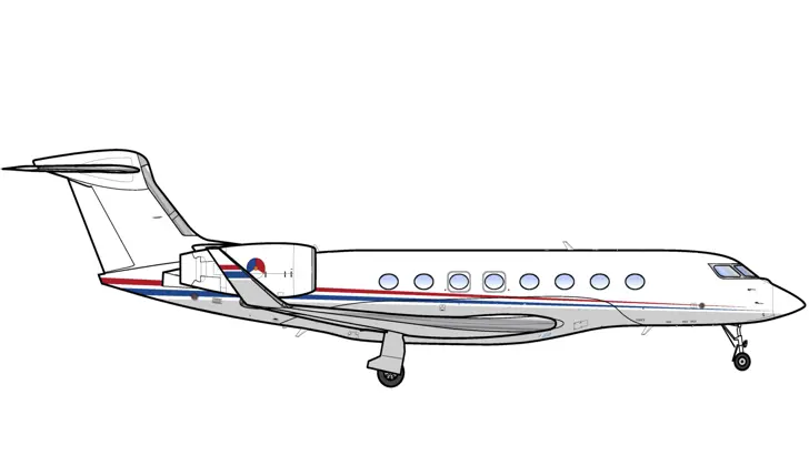 Artist impression van het zijaanzicht van de Gulfstream G650ER.