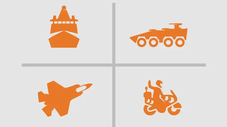 illustratie militair schip, voertuig, vliegtuig en motor.