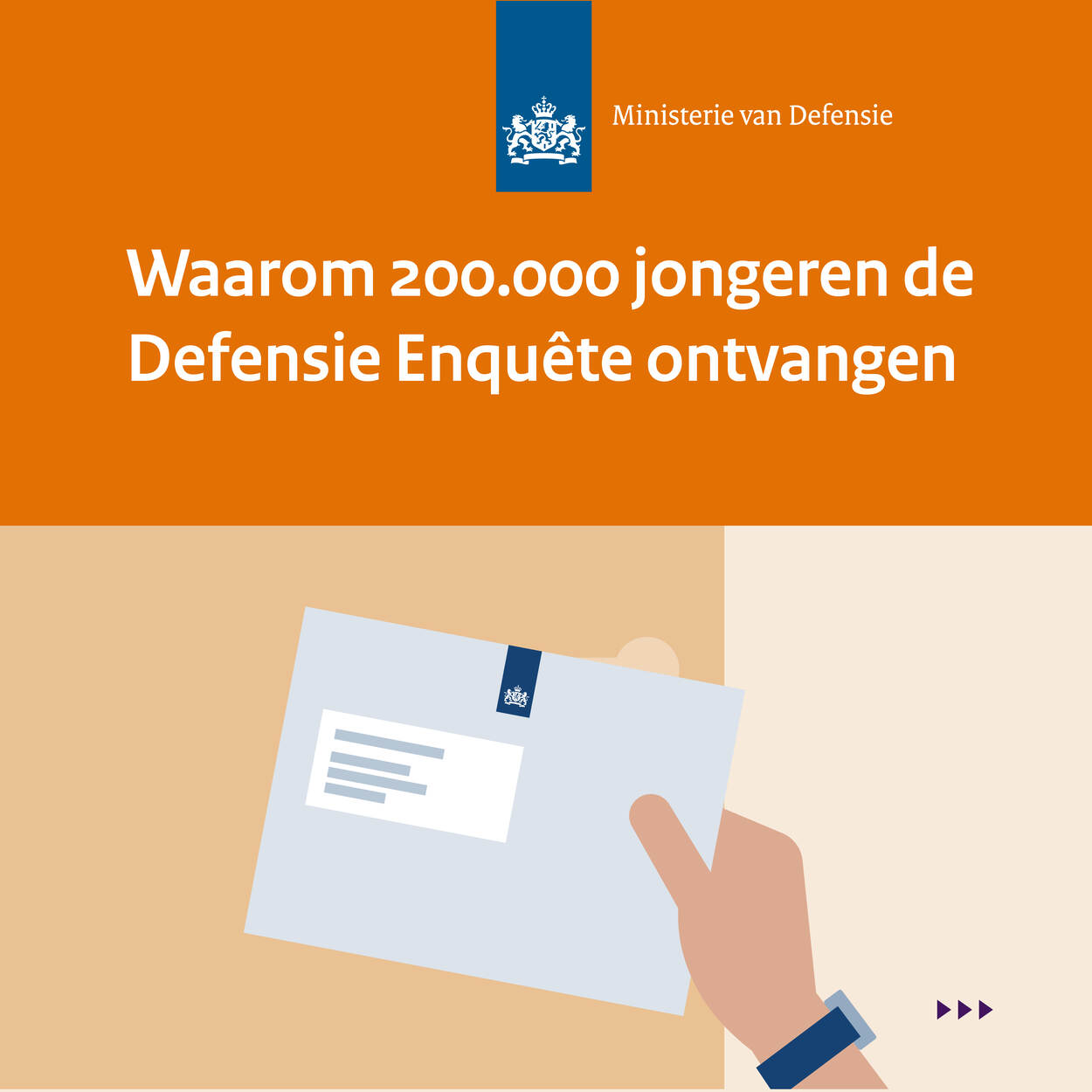 Animatie brief in hand. Logo Ministerie van Defensie.