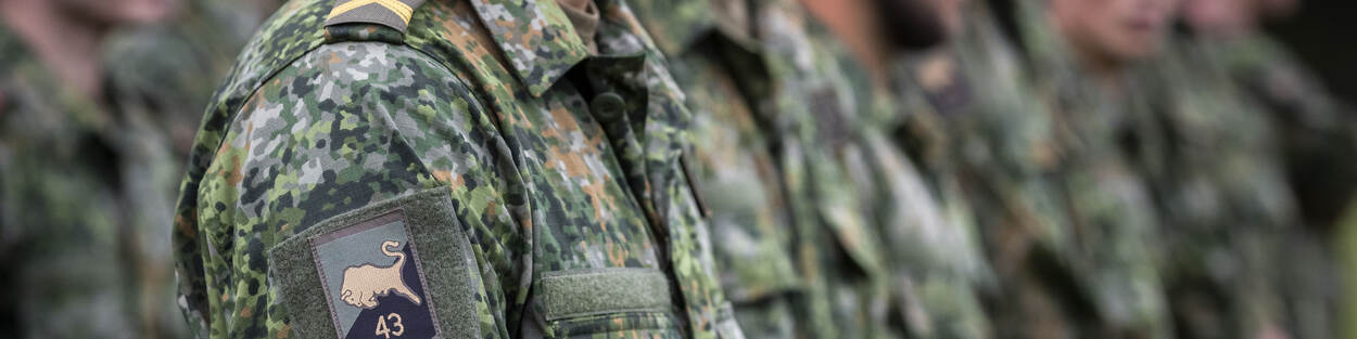 Militairen op een rij met het nieuwe uniform.
