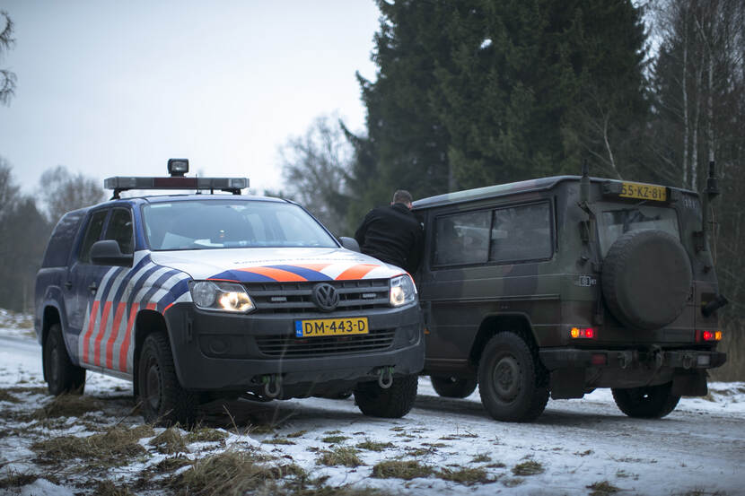 On the left: a vehicle of the Royal Netherlands Marechaussee.