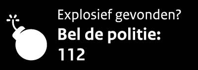 Explosief gevonden? Bel de politie: 112. De banner linkt naar politie.nl.