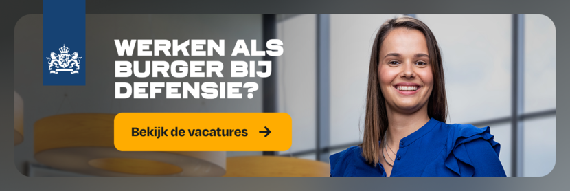 Militair worden bij Defensie? Ontdek de mogelijkheden. Bekijk de vacatures. De banner linkt naar de pagina Defensie Ondersteuningscommando op werkenbijdefensie.nl.