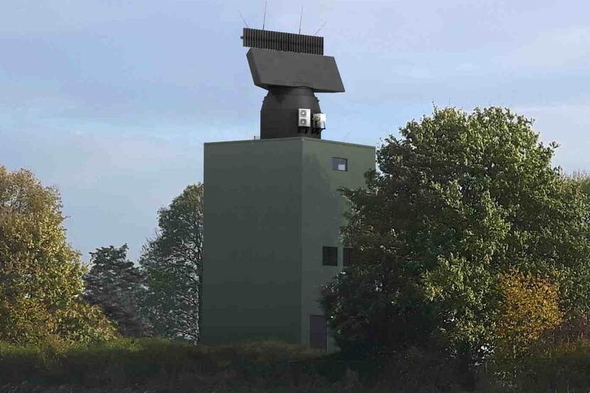 Artist impression radarstation Herwijnen zonder de geluidwerende koepel.