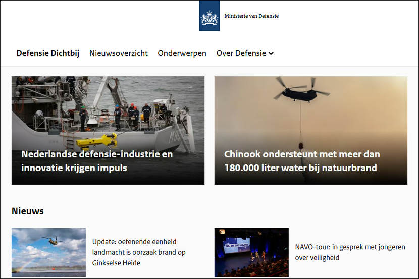 Screenshot van app Defensie Dichtbij.