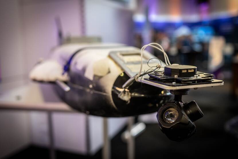 Een tentoongestelde Sahed-drone.