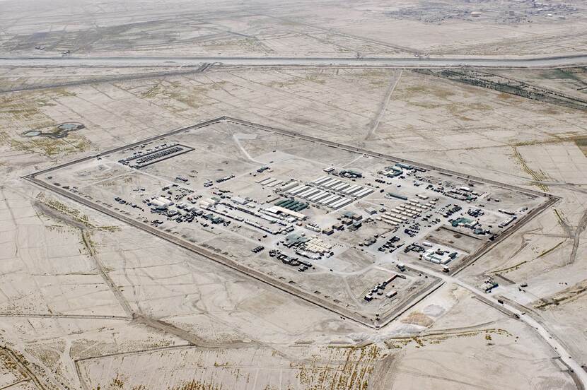Camp Smitty in Irak vanuit de lucht gezien.