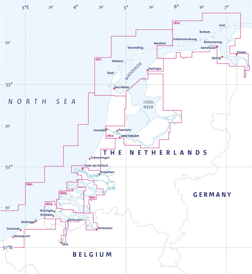 Zeekaart van Nederland.