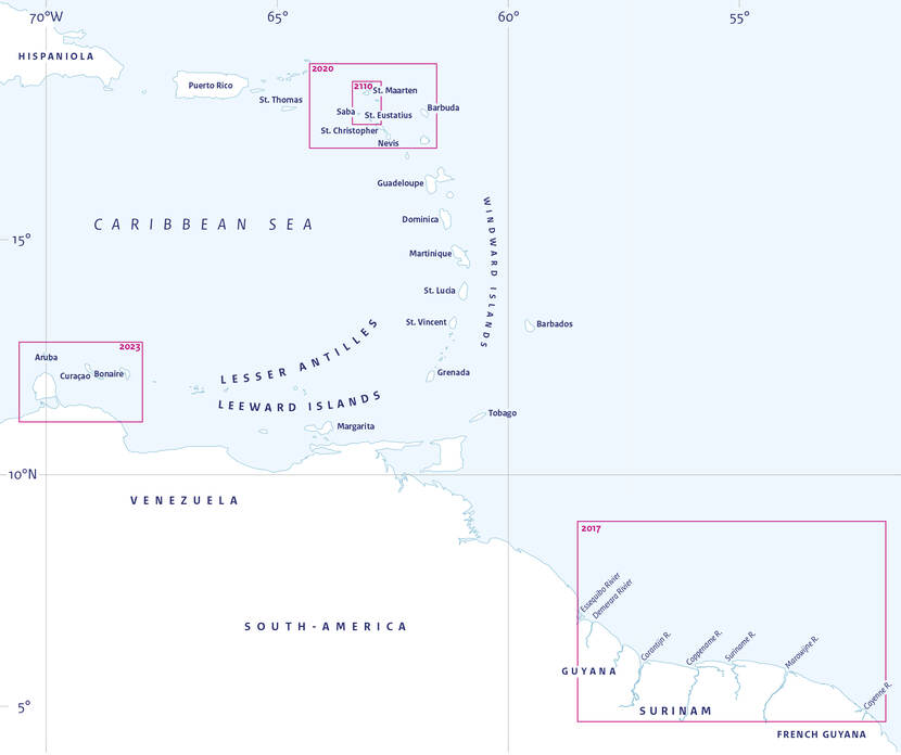 Zeekaart van het Caribisch gebied.