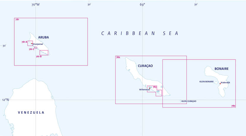 Zeekaart van de Nederlandse Antillen.