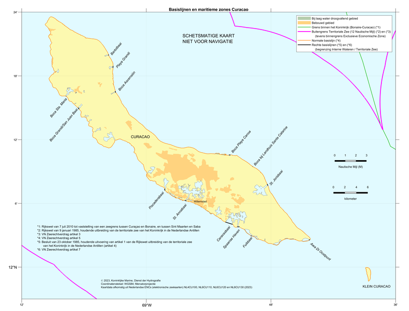 Kaart: zonegrenzen voor Curaçao (benedenwindse diepte Nederlandse Antillen). De inhoud van de kaart is te gebruiken door zeevarenden.