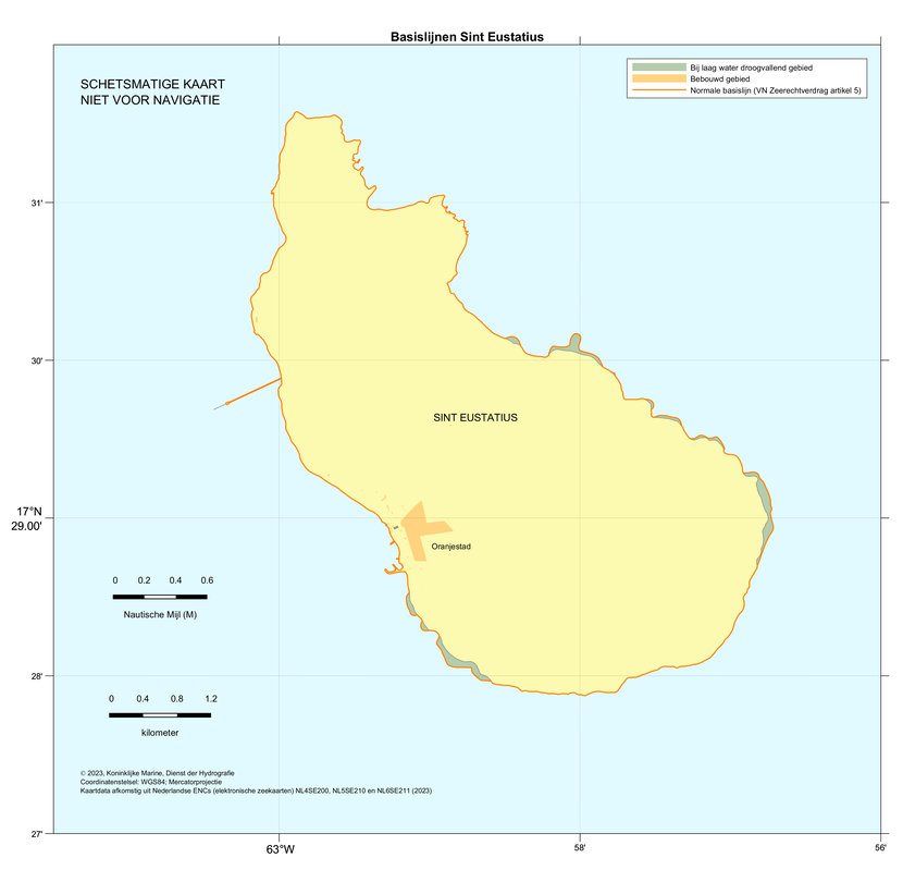 Kaart: zonegrenzen voor Sint Eustasius. De inhoud van de kaart is te gebruiken door zeevarenden.