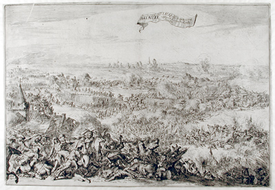 Prent met de Slag bij Seneffe 1674.