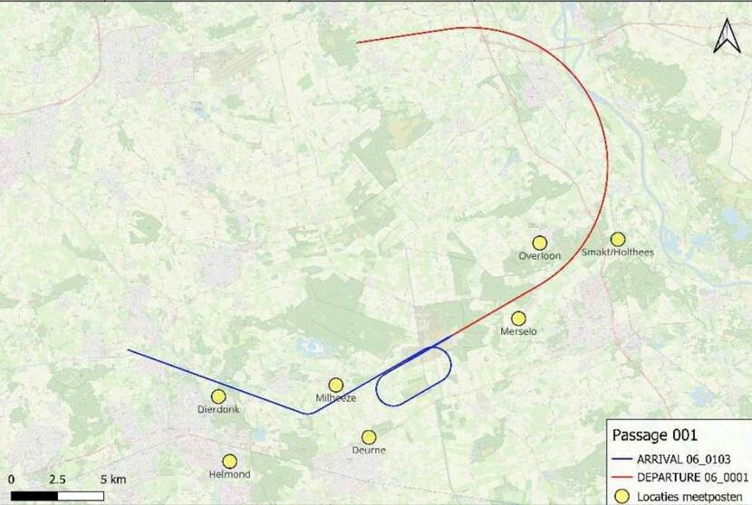 Kaart met route belevingsvlucht F-35 De Peel passage 01.