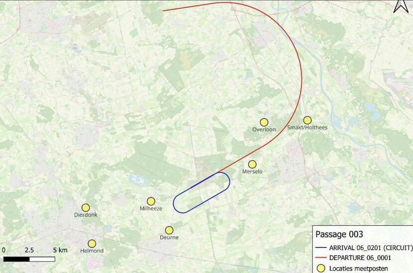 Kaart met route belevingsvlucht F-35 De Peel passage 03.