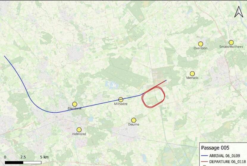 Kaart met route belevingsvlucht F-35 De Peel passage 05.