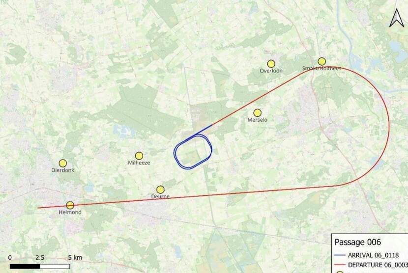 Kaart met route belevingsvlucht F-35 De Peel passage 06.