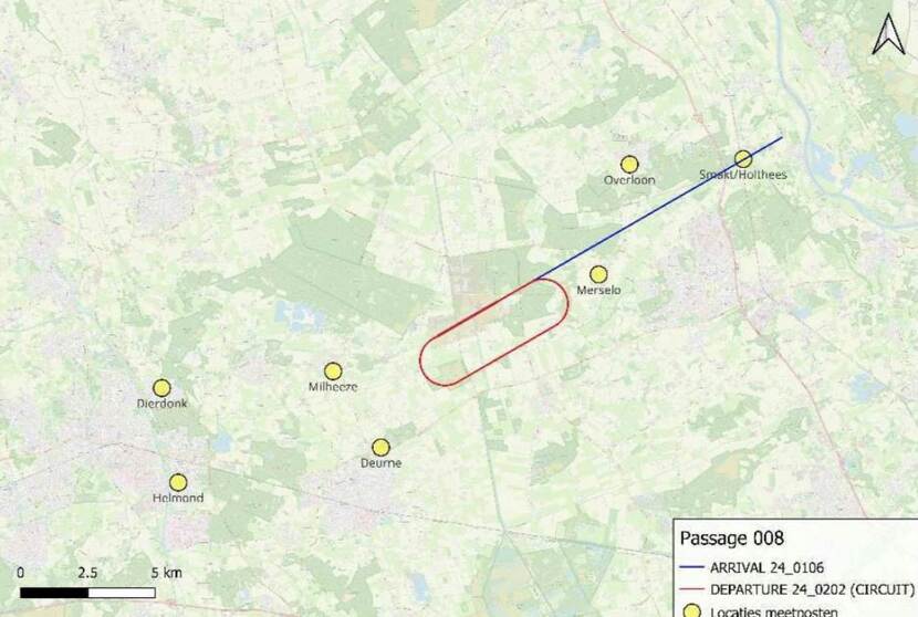 Kaart met route belevingsvlucht F-35 De Peel passage 08.