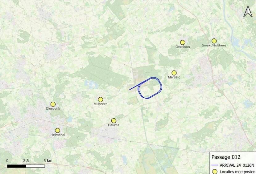 Kaart met route belevingsvlucht F-35 De Peel passage 12.