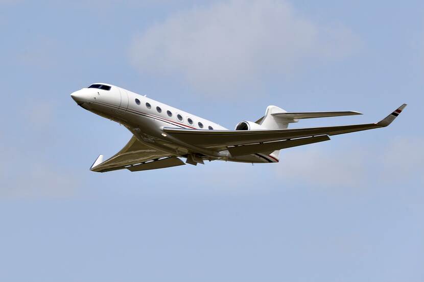 De Gulfstream G650ER in de lucht.