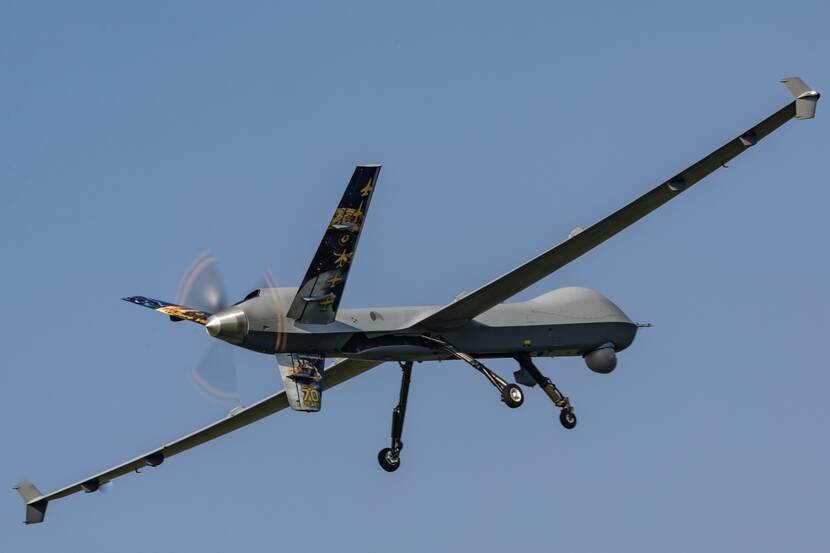 De Reaper in de lucht.