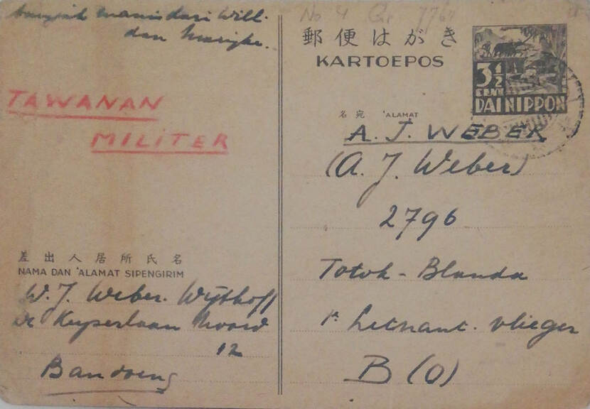 Adresgedeelte van een postkaart uit Indonesië.