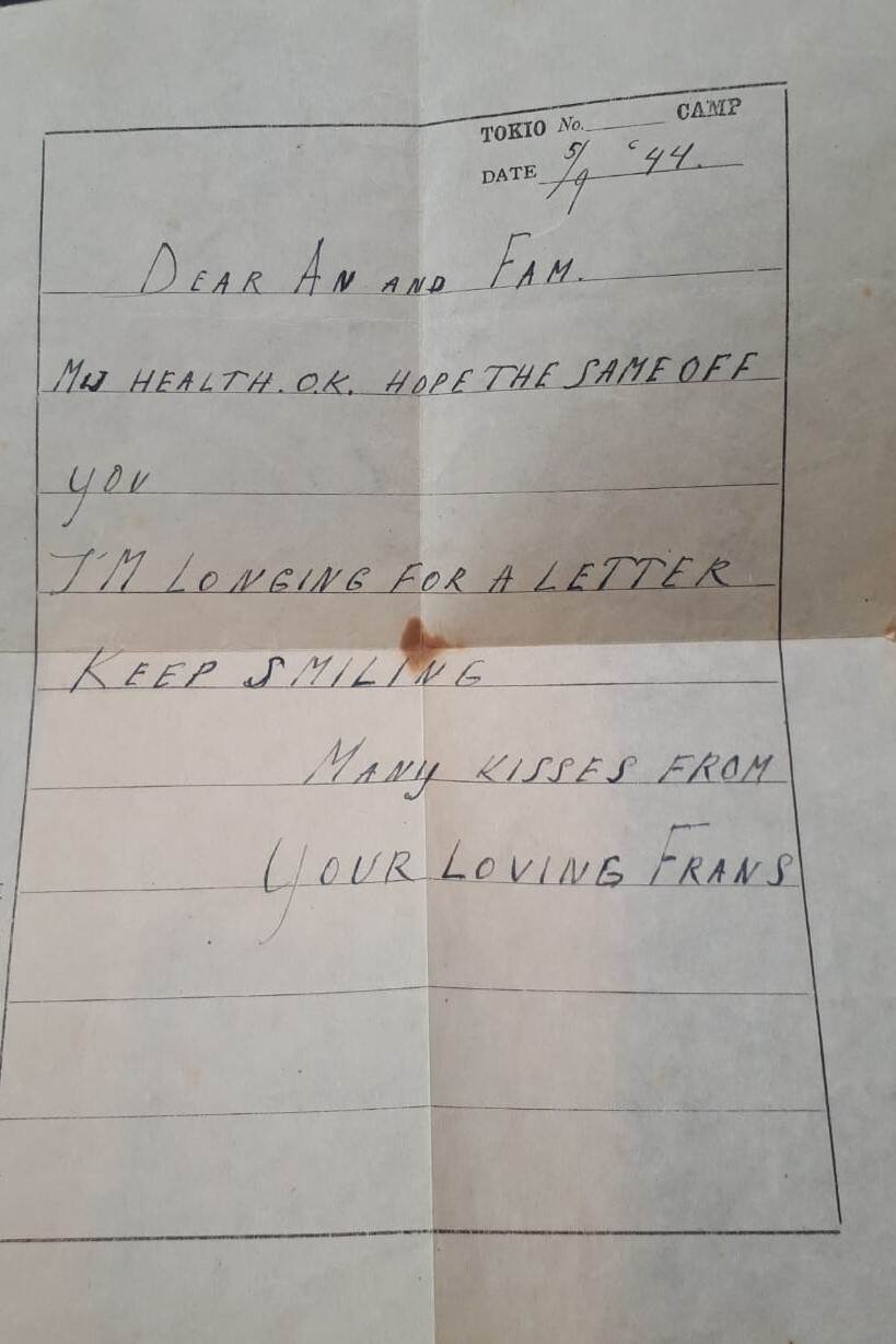 Een handgeschreven brief  uit 1944 van Van Hilst gericht aan zijn familie.